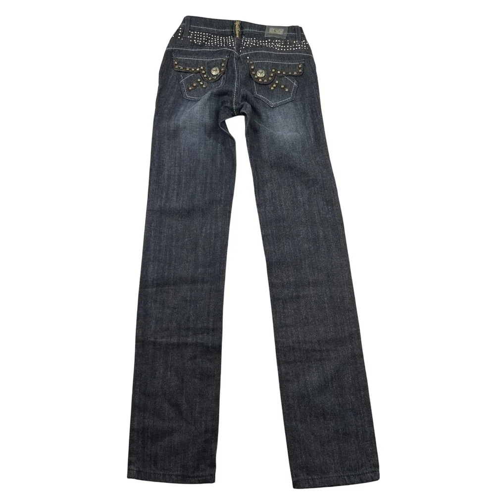 Vtg Apple Bottoms Jeans Womens 1/2 Studded Rhinestone Dark Straight Y2K 25x33.5